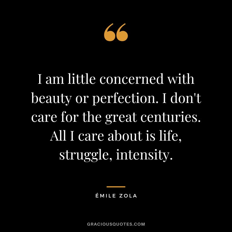 I am little concerned with beauty or perfection. I don't care for the great centuries. All I care about is life, struggle, intensity.