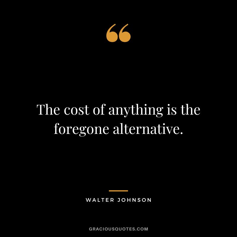 The cost of anything is the foregone alternative.