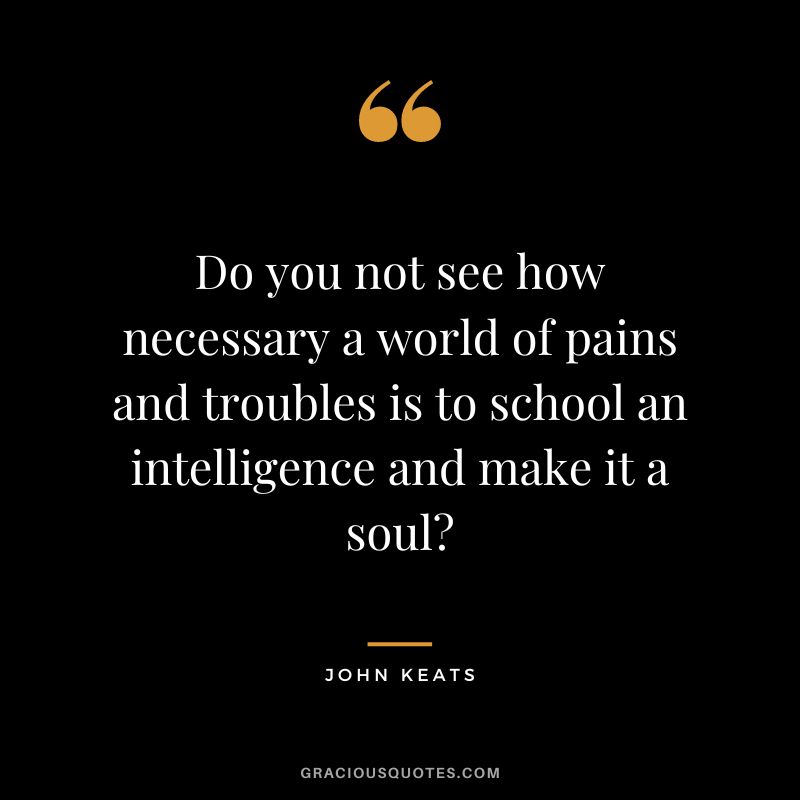Do you not see how necessary a world of pains and troubles is to school an intelligence and make it a soul - John Keats