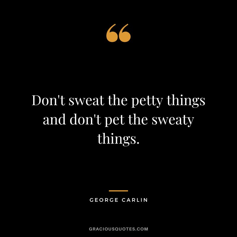 Don't sweat the petty things and don't pet the sweaty things. — George Carlin