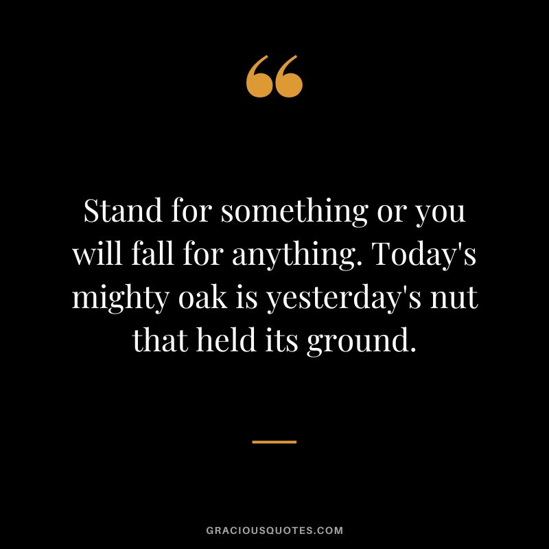 Stand for something or you will fall for anything. Today's mighty oak is yesterday's nut that held its ground.
